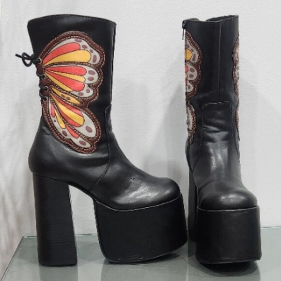 π¦π₯πUBER GORGE!ππ¦π₯70's Inspired Studio 54 Butterfly Chunky Platform Boots - Picture 7 of 13